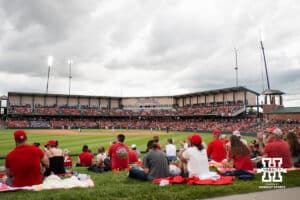 Nebraska Cornhusker fans sit and watch baseball during a regional baseball game against SDSU on May 29, 2026, in Lincoln, Nebraska. Photo by Brandon Tiedemann.