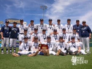 Lincoln Lutheran taking a photo after winning a Nebraska baseball Class C state championship game against Mount Michael Benedictine on Saturday, May 23, 2026, in Omaha, Neb. Photo by Jandi Green.
