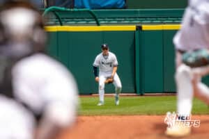 Lincoln Lutheran’s Kruz Fiddler (2) during a Nebraska baseball Class C state championship game against Mount Michael Benedictine on Saturday, May 23, 2026, in Omaha, Neb. Photo by Jandi Green.