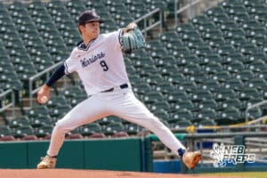 pitching during a Nebraska baseball Class C state championship game against Mount Michael Benedictine on Saturday, May 23, 2026, in Omaha, Neb. Photo by Jandi Green.
