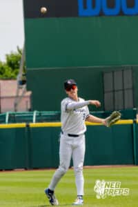 Lincoln Lutheran’s Jake Dawson Guerber (24) throwing a baseball during a Nebraska baseball Class C state championship game against Mount Michael Benedictine on Saturday, May 23, 2026, in Omaha, Neb. Photo by Jandi Green.