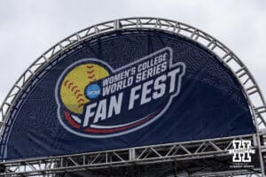 Fan Fest signs during the WCWS softball media day on Wednesday, May 27, 2026, in Oklahoma City. Photo by John S. Peterson.