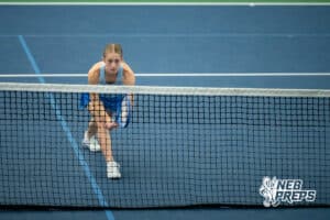 A Kearney tennis player prepares for the next play to start during a state tennis tournament, Friday, May. 22, 2026, Lincoln, Nebraska. Photo by Braden Cochran.
