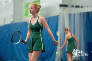 Lincoln Southwest teammates prepare for the next serve during a state tennis tournament, Friday, May. 22, 2026, Lincoln, Nebraska. Photo by Braden Cochran.
