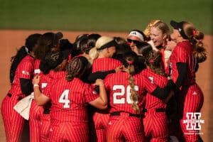 Nebraska Cornhuskers during the NCAA Softball Super Regionals at Rhonda Revelle Field at Bowlin Stadium on Saturday, May 23, 2026 in Lincoln, Neb. Photo by Collin Stilen.