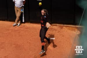 Oklahoma State Cowgirl Ruby Meylan (66) during the NCAA Softball Super Regionals at Rhonda Revelle Field at Bowlin Stadium on Saturday, May 23, 2026 in Lincoln, Neb. Photo by Collin Stilen.