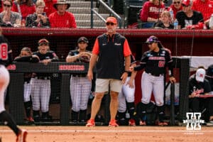 Oklahoma State Cowgirl head coach Kenny Gajewski during a softball game at Rhonda Revelle Field at Bowlin Stadium on Friday, May 22, 2026 in Lincoln, Neb. Photo by Collin Stilen.