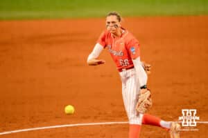 Oklahoma State Cowgirl Ruby Meylan (66) at the mound in the bottom half of the first inning during a softball game at Rhonda Revelle Field at Bowlin Stadium on Thursday, May 21, 2026 in Lincoln, Neb. Photo by Collin Stilen.
