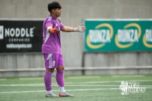 Lexington's Alexis Alvidrez-Cardiel (0) after letting up late goal to Gretna during the 2026 Class B Boys State Soccer Championship match Wednesday, May 20, 2026, in Omaha, Nebraska. Photo by Jackson D. Luethje.