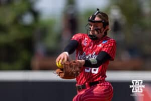 Nebraska Cornhusker relief pitcher Jordy Frahm (98) throws a pitch against the Grand Canyon Antelope in the sixth inning during the NCAA Softball Regionals on Sunday, May 17, 2026, in Lincoln, Neb. Photo by John S. Peterson.