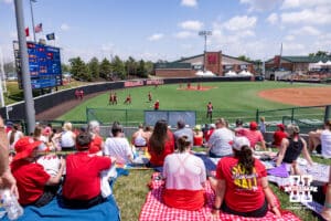 Nebraska Cornhuskers fans watching as the Huskers warm-up to take on the Grand Canyon Antelope during the NCAA Softball Regionals on Sunday, May 17, 2026, in Lincoln, Neb. Photo by John S. Peterson.