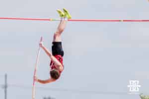Nebraska Cornhusker Kyle Hensley competes in the mens pole vault during the Big Ten OTF Championships on May 17, 2026, in Lincoln, Nebraska. Photo by Brandon Tiedemann.