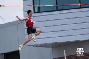 Nebraska Cornhusker Dyson Wicker celebrates during the Big Ten OTF Championships on May 17, 2026, in Lincoln, Nebraska. Photo by Brandon Tiedemann.