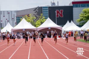 USC Trojan Dajaz Defrand runs the women’s 100m dash during the Big Ten OTF Championships on May 17, 2026, in Lincoln, Nebraska. Photo by Brandon Tiedemann.