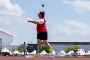 Nebraska Cornhusker Cade Moran throws the shot put during the Big Ten OTF Championships on May 17, 2026, in Lincoln, Nebraska. Photo by Brandon Tiedemann.