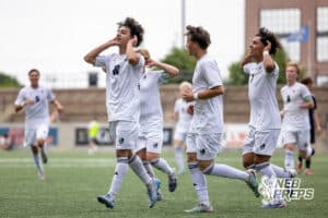 Lincoln Southwest’s Messi Alawdi (10) is celebrating with his teammates after scoring a goal against Papillion-LaVista Southduring semi-finals of the NSAA State Soccer Championships on Friday, May 15, 2026, in Omaha, Nebraska. Photo By Jack Stephens.