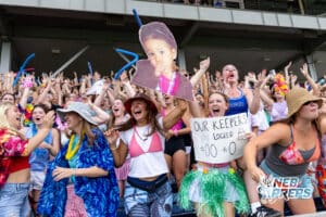 Omaha Marian’s Student Section is celebrating after winning a high school state semifinals soccer game against Kearney on Friday, May 15 2026 in Omaha, Nebraska. Photo By Jack Stephens.