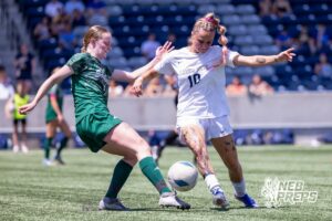 Elkhorn South’s Blu Keiper (10) is dribbling the ball past a defender against Lincoln Southwest during semi-finals of the NSAA State Soccer Championships on Friday, May 15, 2026, in Omaha, Nebraska. Photo By Jack Stephens.