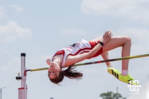 Nebraska Cornhusker Ela Velepec competes in the women’s high jump during the Big Ten OTF Championships on May 16, 2026, in Lincoln, Nebraska. Photo by Brandon Tiedemann.