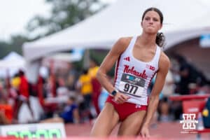 Nebraska Cornhusker Karsyn Leeling prepares to high jump during the Big Ten OTF Championships on May 16, 2026, in Lincoln, Nebraska. Photo by Brandon Tiedemann.