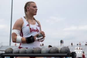Nebraska Cornhusker Axelina Johansson waits to throw during the Big Ten OTF Championships on May 16, 2026, in Lincoln, Nebraska. Photo by Brandon Tiedemann.