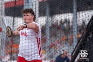 Nebraska Cornhusker Cade Moran gets ready to throw the discus during the Big Ten OTF Championships on May 16, 2026, in Lincoln, Nebraska. Photo by Brandon Tiedemann.