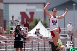 Nebraska Cornhusker Timeke-Jade Coetzee competes in the women’s long jump during the Big Ten OTF Championships on May 16, 2026, in Lincoln, Nebraska. Photo by Brandon Tiedemann.