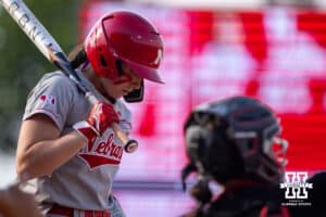 Nebraska Cornhusker Ava Kuszak (7) prepares for her at bat against the South Dakota Coyotes in the first inning during the first round of the NCAA Softball Regionals on Friday, May 15, 2026, in Lincoln, Neb. Photo by John S. Peterson.