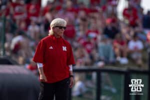South Dakota Coyote outfielder Sara Iburg (24) makes a catch for an out against the Nebraska Cornhuskers in the first inning during the first round of the NCAA Softball Regionals on Friday, May 15, 2026, in Lincoln, Neb. Photo by John S. Peterson.