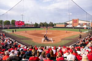Nebraska Cornhusker starting pitcher/relief pitcher Alexis Jensen (99) throws a pitch against the South Dakota Coyotes during the first round of the NCAA Softball Regionals on Friday, May 15, 2026, in Lincoln, Neb. Photo by John S. Peterson.