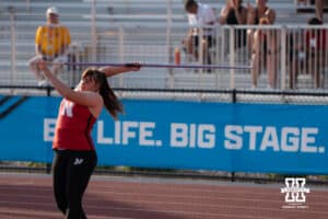 Nebraska Cornhusker Jana Lowka waits to throw during the Big Ten OTF Championships on May 15, 2026, in Lincoln, Nebraska. Photo by Brandon Tiedemann.