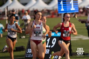 Nebraska Cornhusker Berlyn Schutz runs in the women's 1500m during the Big Ten OTF Championships on May 15, 2026, in Lincoln, Nebraska. Photo by Brandon Tiedemann.