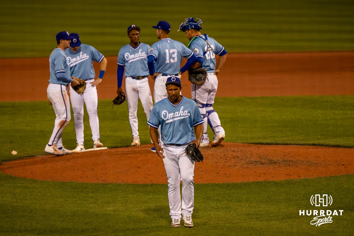 Omaha Storm Chaser Anthony Gose (54) leaving the game during a minor league baseball game against the Toledo Mud Hens on Tuesday, May 12, 2026, in Omaha, Neb. Photo by Jandi Green.