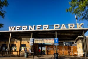 The Werner Park sign during a Storm Chasers game against the Toledo Mud Hens on Tuesday, May 12, 2026, in Omaha, Neb. Photo by Jandi Green.