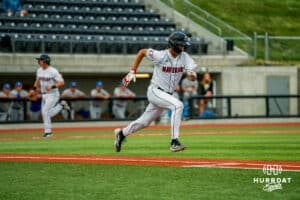 Omaha Maverick Jackson Vaughn during a baseball game at Tal Anderson Field on May 14, 2026 in Omaha Nebraska. Photo by Collin Stilen.