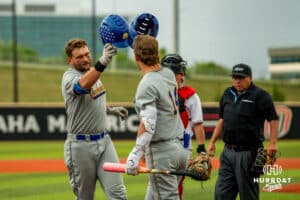 South Dakota State Jackrabbits score during a baseball game at Tal Anderson Field on May 14, 2026 in Omaha Nebraska. Photo by Collin Stilen.
