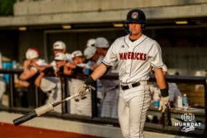 Omaha Maverick Edoardo Cornelli during a baseball game at Tal Anderson Field on May 14, 2026 in Omaha Nebraska. Photo by Collin Stilen.