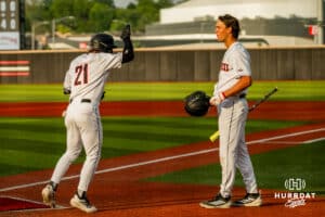 Omaha Maverick Sam Beck celebrates during a baseball game at Tal Anderson Field on May 14, 2026 in Omaha Nebraska. Photo by Collin Stilen.