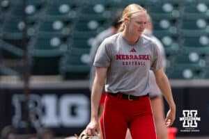 Nebraska Cornhusker catcher Jesse Farrell (25) during practice for the first round of the NCAA Championships on Thursday, May 14, 2026, in Lincoln, Neb. Photo by John S. Peterson.