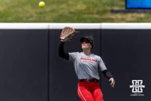 Nebraska Cornhusker infielder Lauren Camenzind (2) makes a catch during practice for the first round of the NCAA Championships on Thursday, May 14, 2026, in Lincoln, Neb. Photo by John S. Peterson.