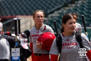 Nebraska Cornhusker pitcher Jordyn Frahm (98) walks to the dugout during practice for the first round of the NCAA Championships on Thursday, May 14, 2026, in Lincoln, Neb. Photo by John S. Peterson.