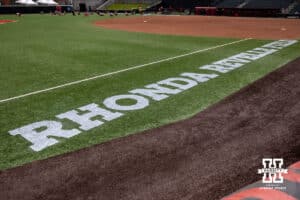 Nebraska Cornhuskers warming up on Rhonda Revelle Field during practice for first round of the NCAA Championships on Thursday, May 14, 2026, in Lincoln, Neb. Photo by John S. Peterson.