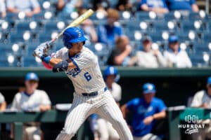 Creighton Bluejay Isaac Wachsmann batting during a college baseball game vs Georgetown on Sunday, May 10, 2026, in Omaha, Nebraska. Photo by Jackson D. Luethje.