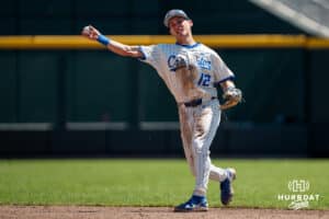 Creighton Bluejay Nick Venteicher (12) throws during a college baseball game vs Georgetown on Sunday, May 10, 2026, in Omaha, Nebraska. Photo by Jackson D. Luethje.