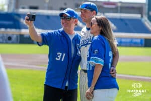 Creighton Bluejay Jimmy Burke (31) with family during a college baseball game Sunday, May 10, 2026, in Omaha, Nebraska. Photo by Jackson D. Luethje.
