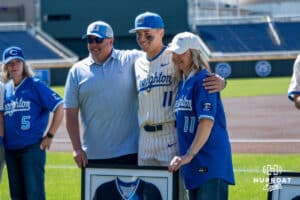 Creighton Bluejay Ben North (11), senior day with family during a college baseball game Sunday, May 10, 2026, in Omaha, Nebraska. Photo by Jackson D. Luethje.