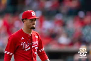 Nebraska Cornhusker pitcher J'shawn Unger (37) walks to the dugout in the eighth inning against the Iowa Hawkeyes during a college baseball game on Saturday, May 9, 2026, in Lincoln, Neb. Photo by John S. Peterson.