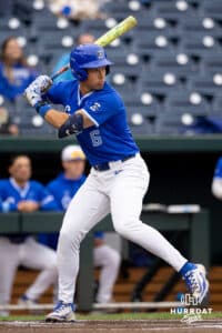 Creighton Bluejay batter Isaac Wachsmann (6) steps into his next swing during a college baseball game on Tuesday, May 5, 2026, in Omaha, Nebraska. Photo by Braden Cochran.
