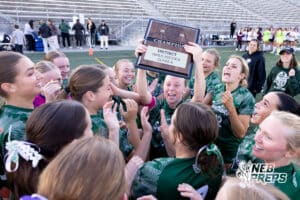 Lincoln Southwest celebrate winning the district championship against Columbus during a high school soccer match on Wednesday, May 6, 2026, in Lincoln, Neb. Photo by John S. Peterson.
