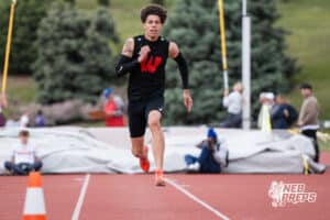 Maurice Purify runs during the Metro Conference T&F Meet on May 6, 2026, in Omaha, Nebraska. Photo by Brandon Tiedemann.
